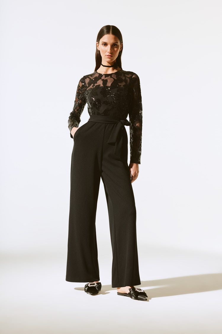 Joseph ribkoff embellished jumpsuit in black (front)