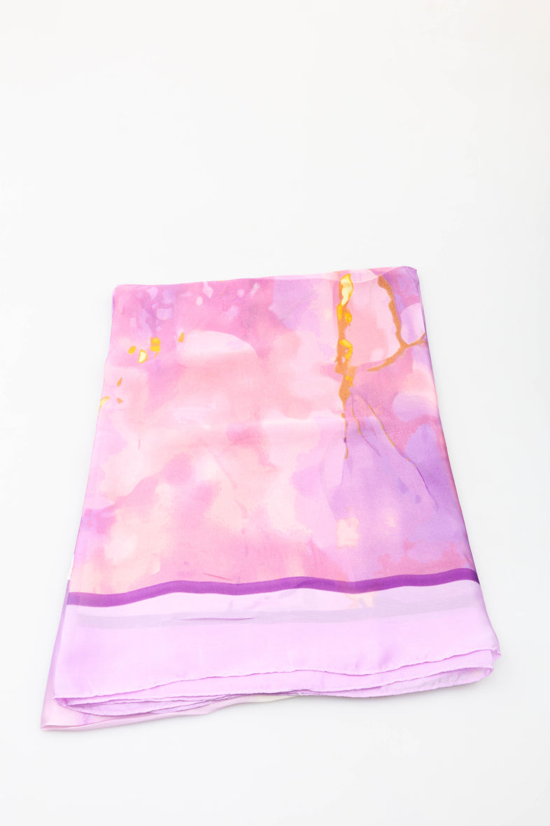 Large silk watercolour scarf in purple, 80% Polyester 20% silk