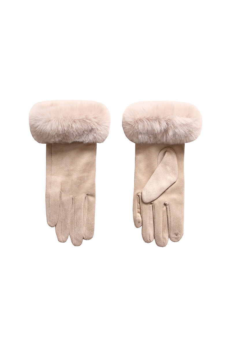 Faux fur cuff gloves in beige