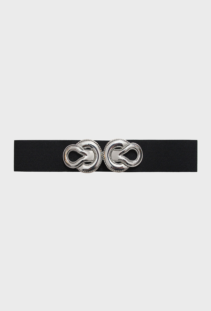 Silver buckle detail elasticated belt in black