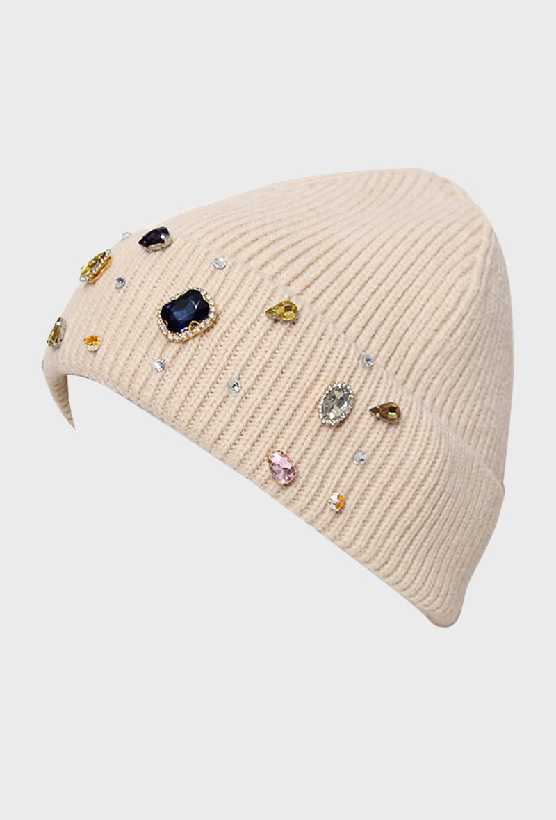 multicoloured diamond beanie in beige