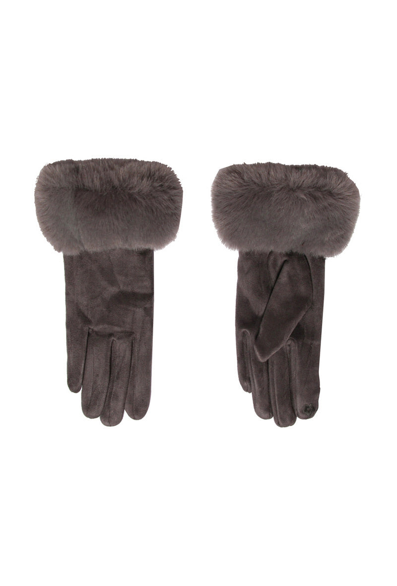 Faux fur cuff gloves in charcoal