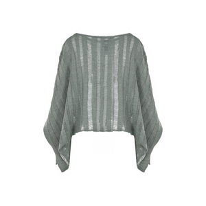 Lotus eaters ribbed knit poncho style over layer top in khaki green (back)