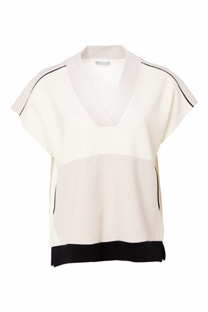 Naya contrast short sleeve top in stone & cream