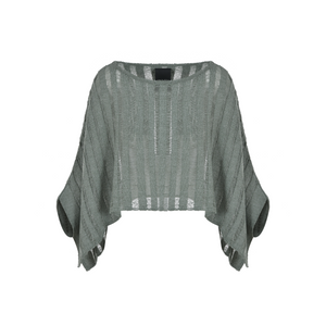 Lotus eaters ribbed knit poncho style over layer top in khaki green (front)