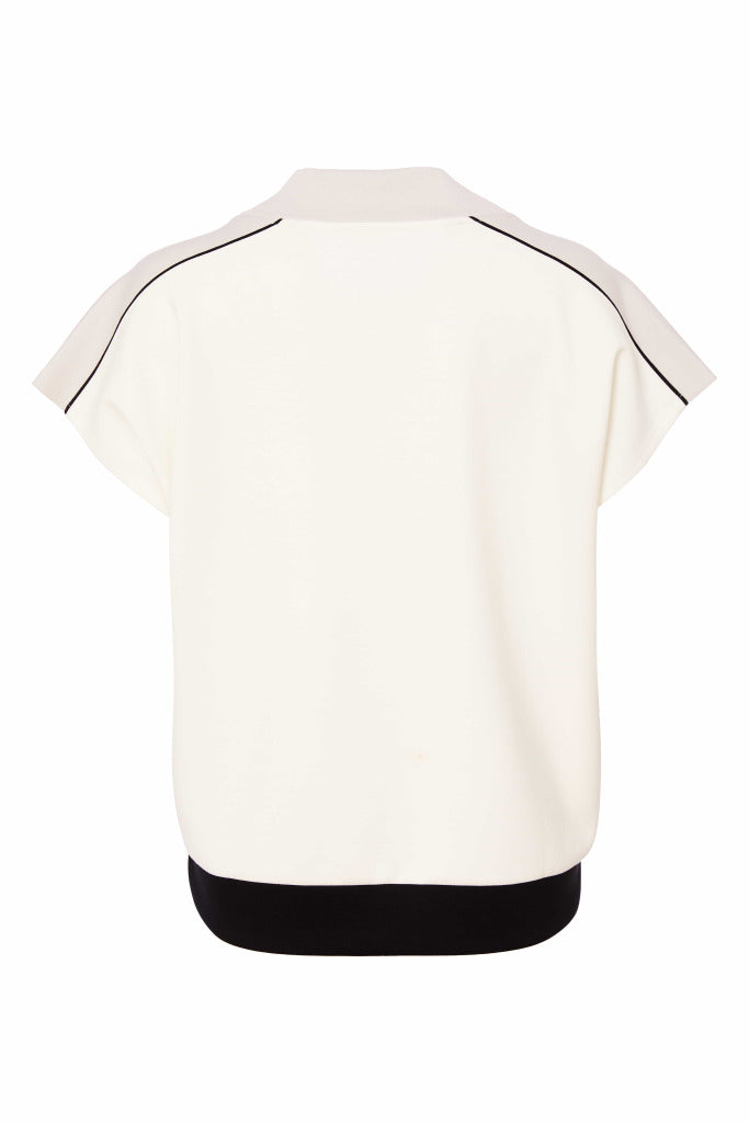 Naya contrast short sleeve top in stone & cream