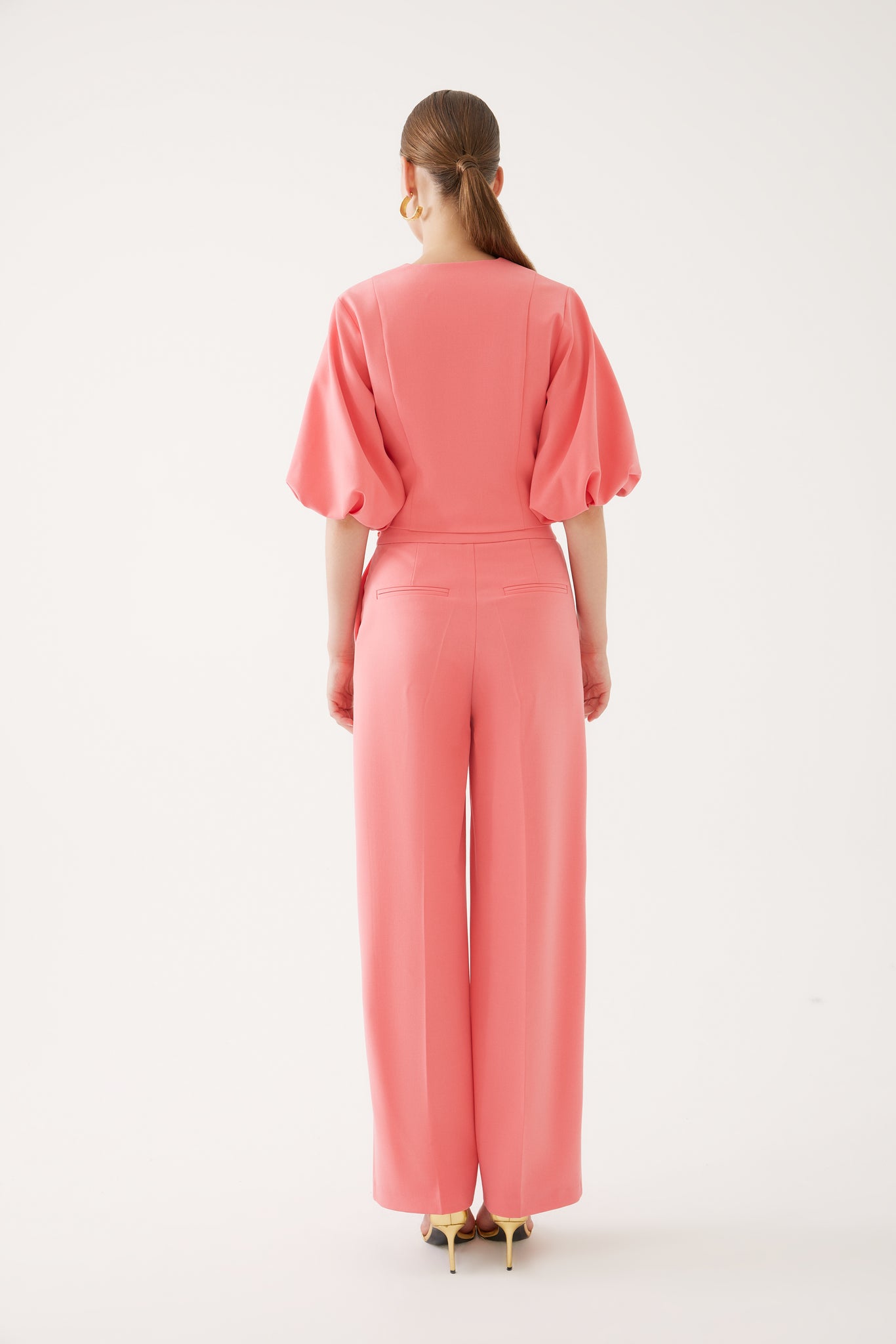 Exquise wide leg trousers in coral with chain detail on waistband
Product code 4210021