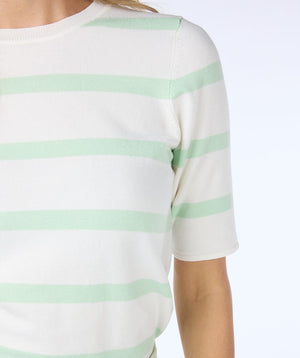 Esqualo horizontal striped knit top with half sleeves in pistachio product code SP24.07025