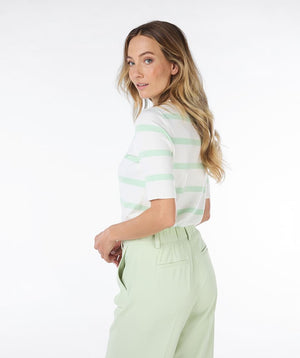 Esqualo horizontal striped knit top with half sleeves in pistachio product code SP24.07025