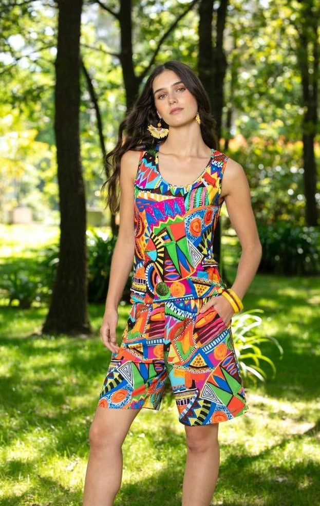 Maloka Amore multicoloured printed vest top with roundneck, MK241011802 (front)