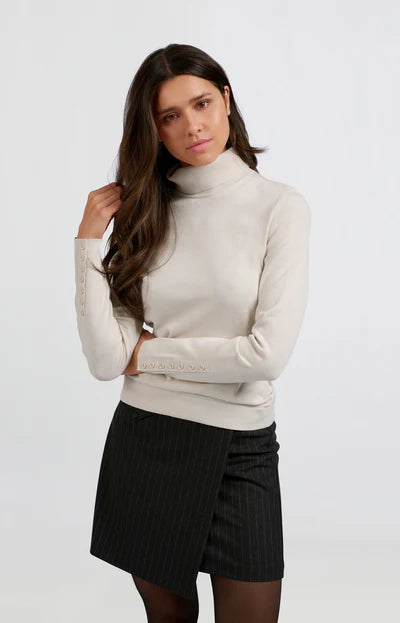 yaya button detail turtleneck in stone (front)