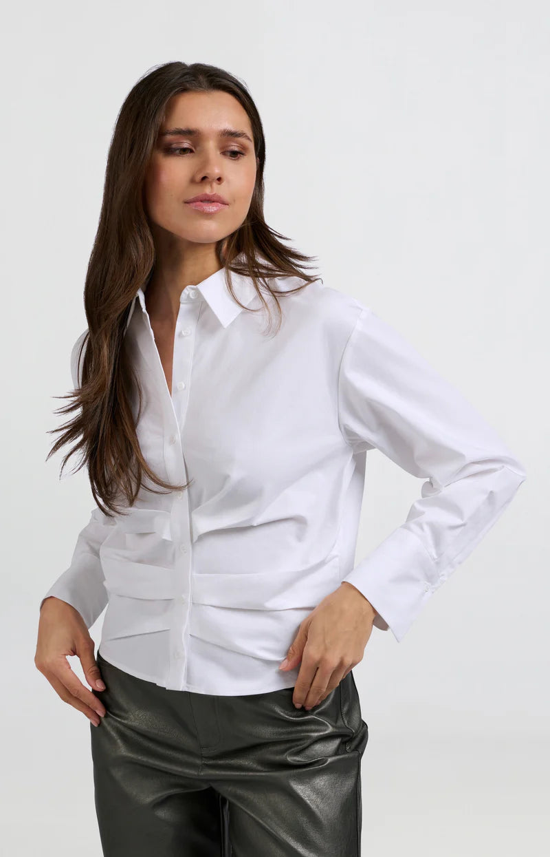 yaya gathered bodice blouse in white (front)