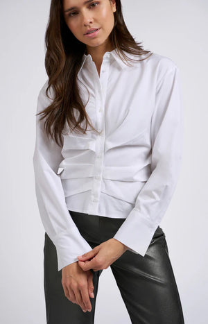 yaya gathered bodice blouse in white (front)